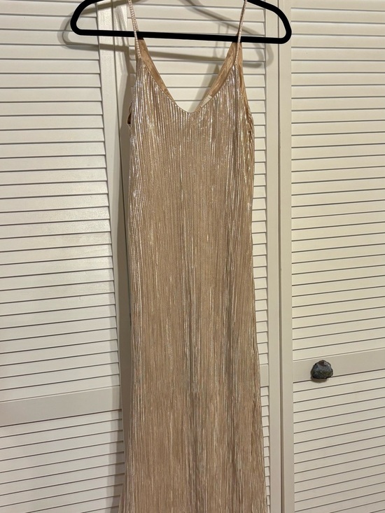 Paper Crane Dresses & Skirts - Paper Crane Metallic Champagne Pleated Midi Slip Dress